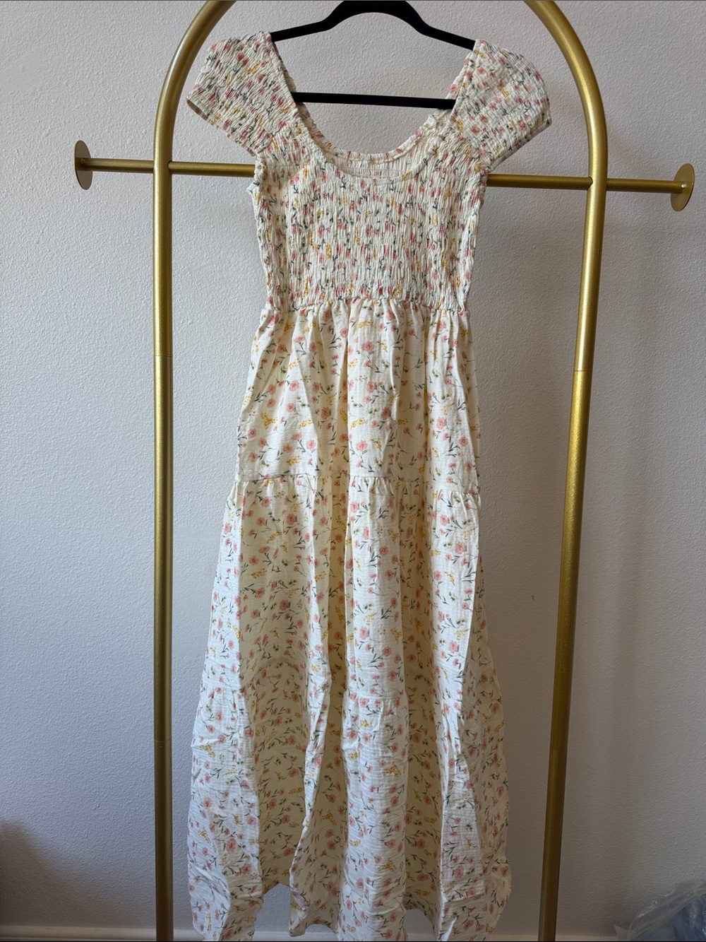 Cream Floral Smocked Maxi Dress - Picture 5 of 6